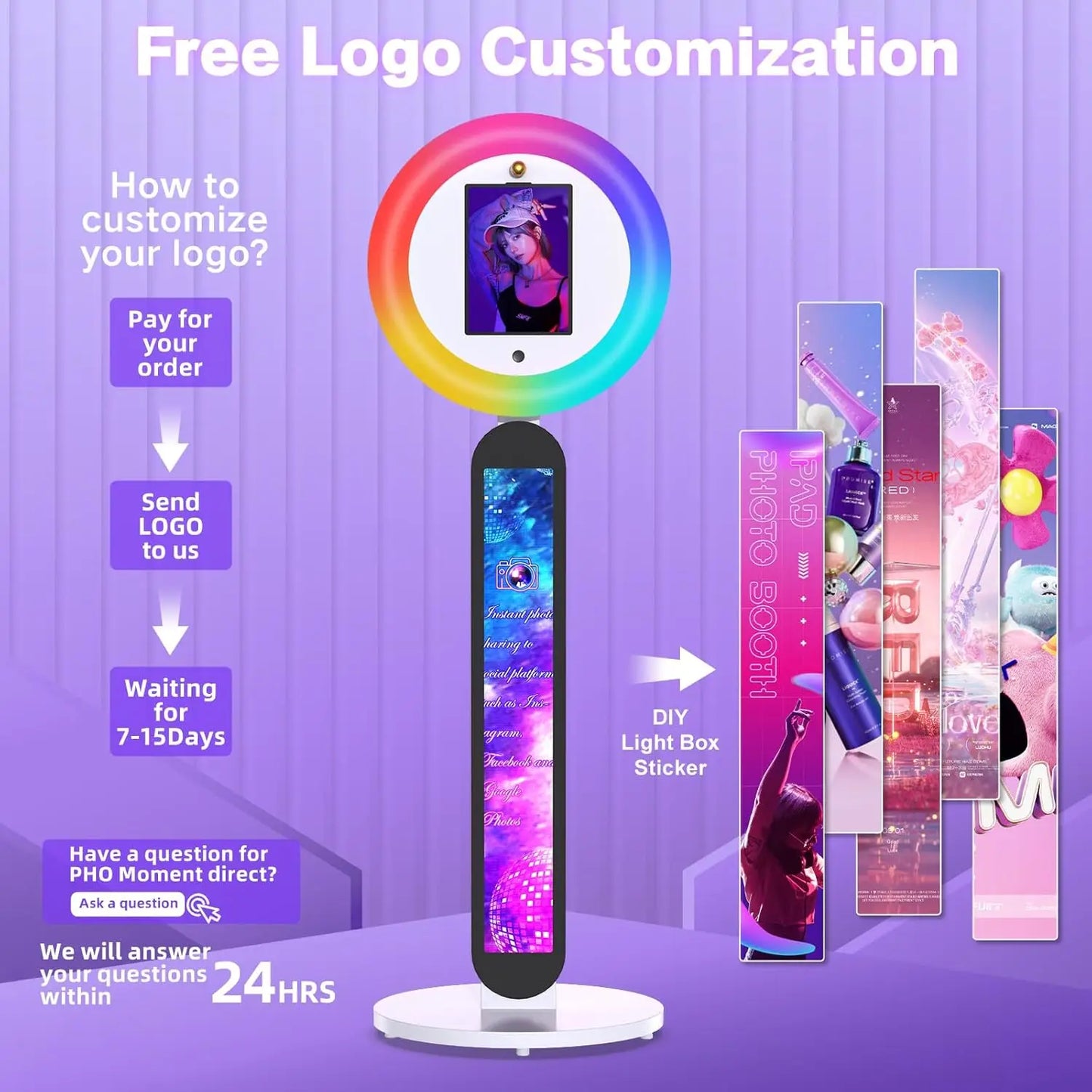 Portable iPad Photo Booth Machine Selfie Stand Via Remote APP Control With RGB Ring Light For Party Wedding Events With Case
