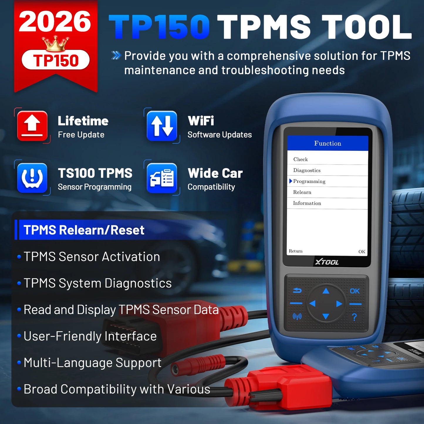 XTOOL TP150 TPMS Programming Tool 315MHz 433MHz Sensors