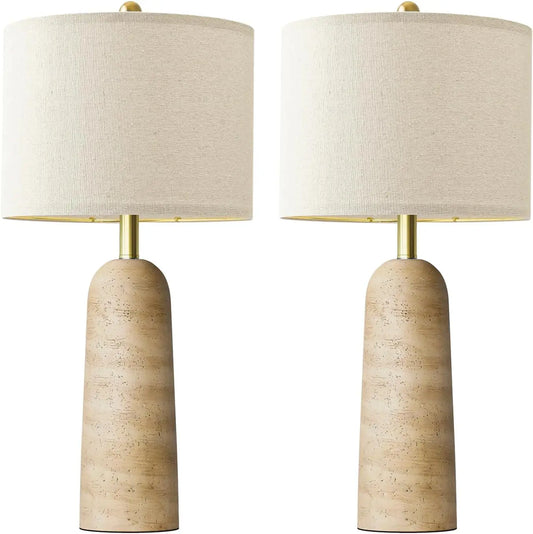 Modern Table Lamp Set Of 2 With Travertine Look Shade