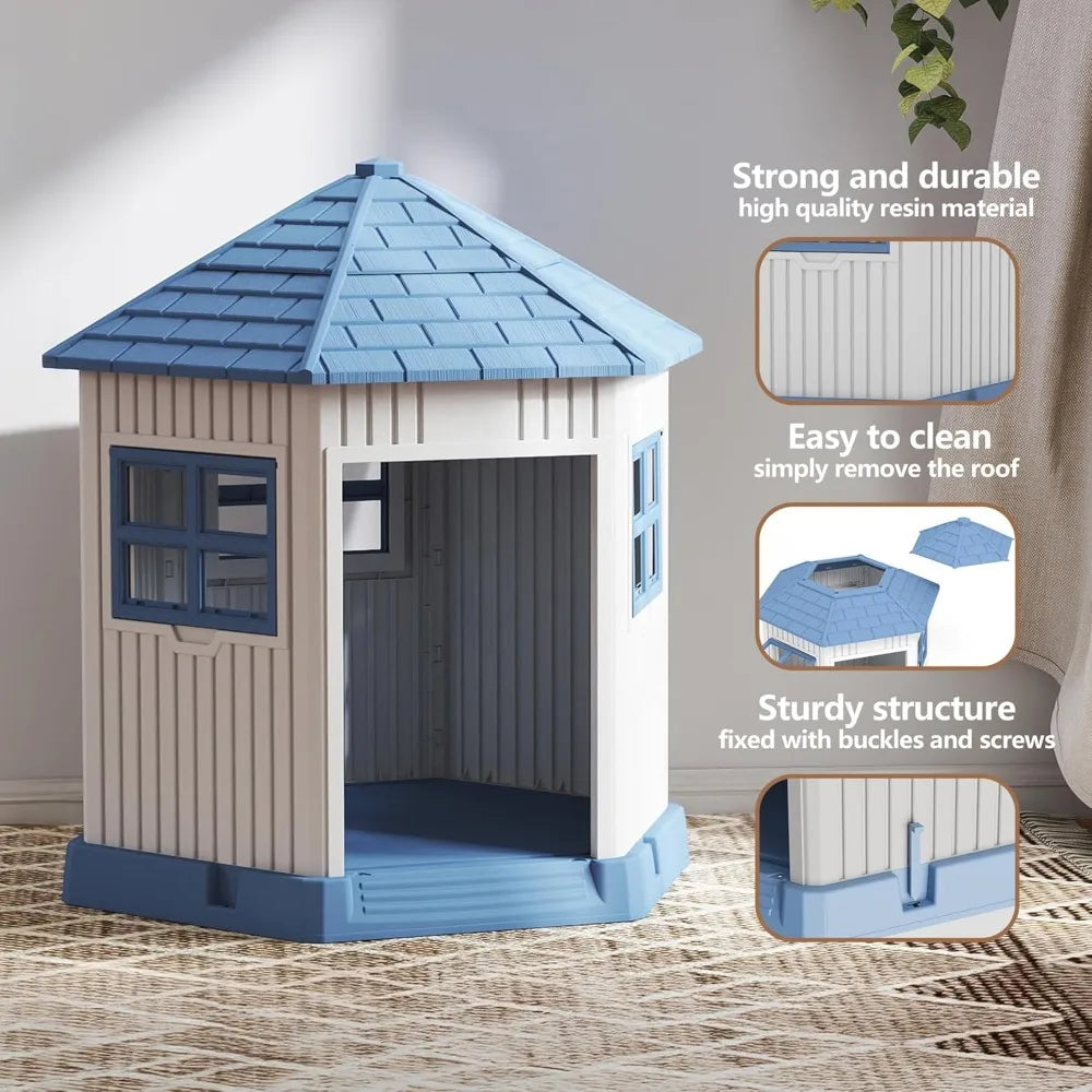 Dog House Indoor Outdoor Shelter With Window And Raised Floor
