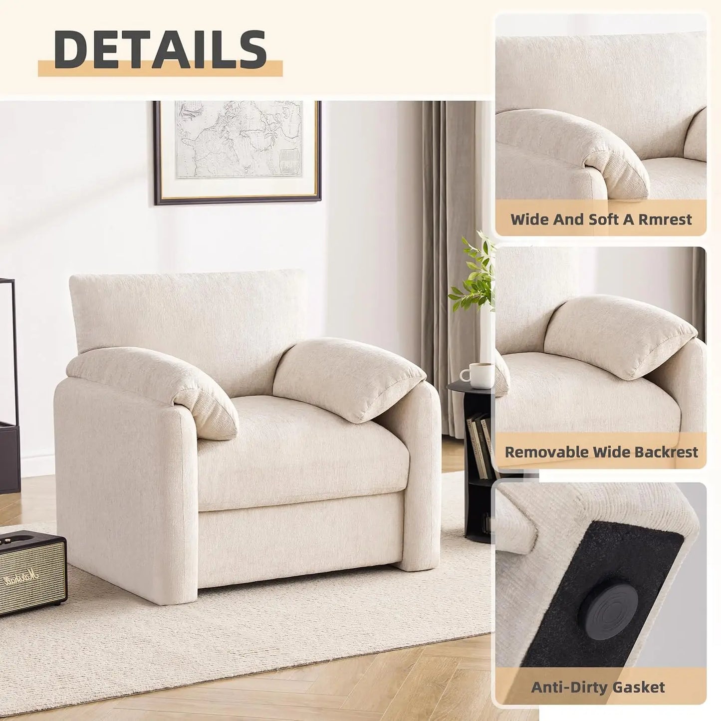 Chenille Oversized Armchair Modern Minimalist Lounge Chair