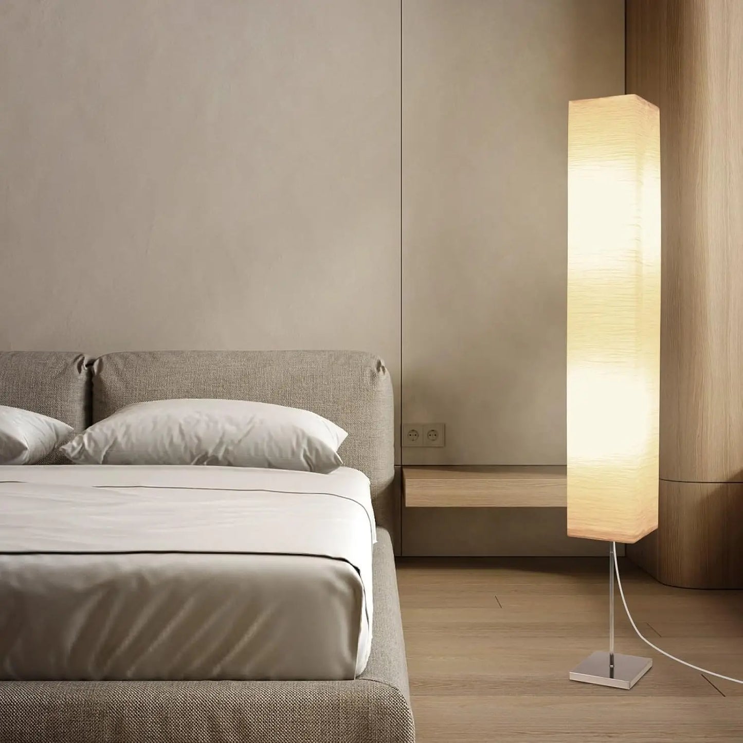 Japanese Style Paper Floor Lamp Rice Paper Shade Square Design
