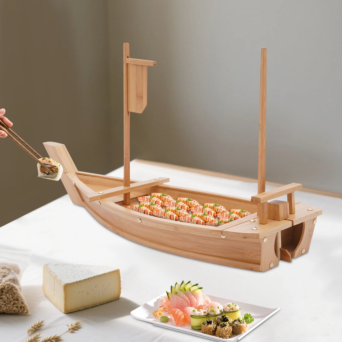 Bamboo Boat Shaped Sushi Serving Tray for Party Buffet