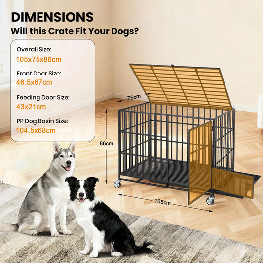 HiMISS Heavy Duty Escape-Proof Metal Dog Crate with Three Doors