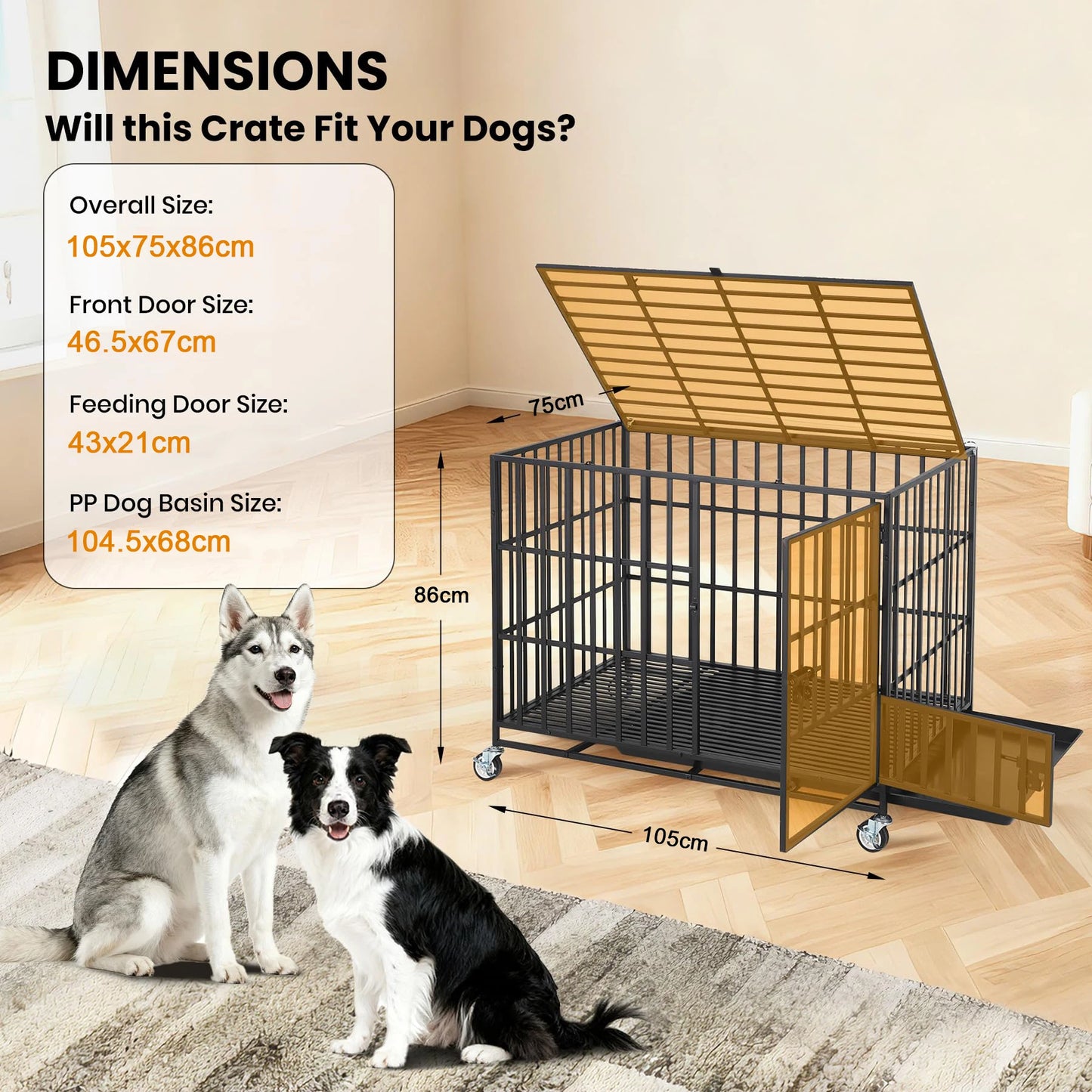 HiMISS Heavy Duty Escape-Proof Metal Dog Crate with Three Doors