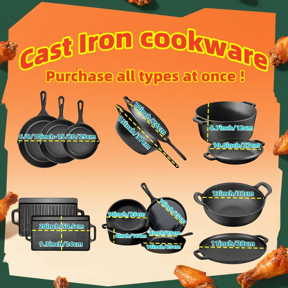 AEDG Cast Iron Skillet Set Three Piece Preseasoned Heavy Duty Pans Oven Grill