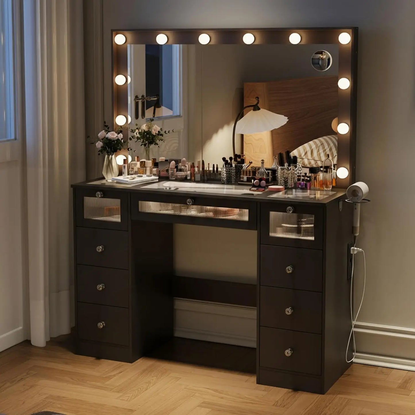 Makeup Vanity Desk With Lights Mirror Charging Station