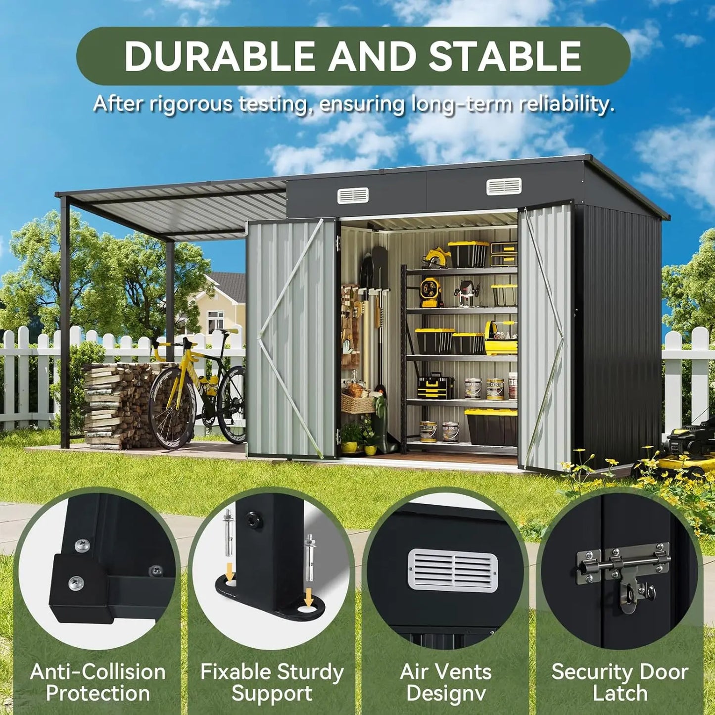Outdoor Storage Shed and Gazebo Combo with Durable Plastic Frame