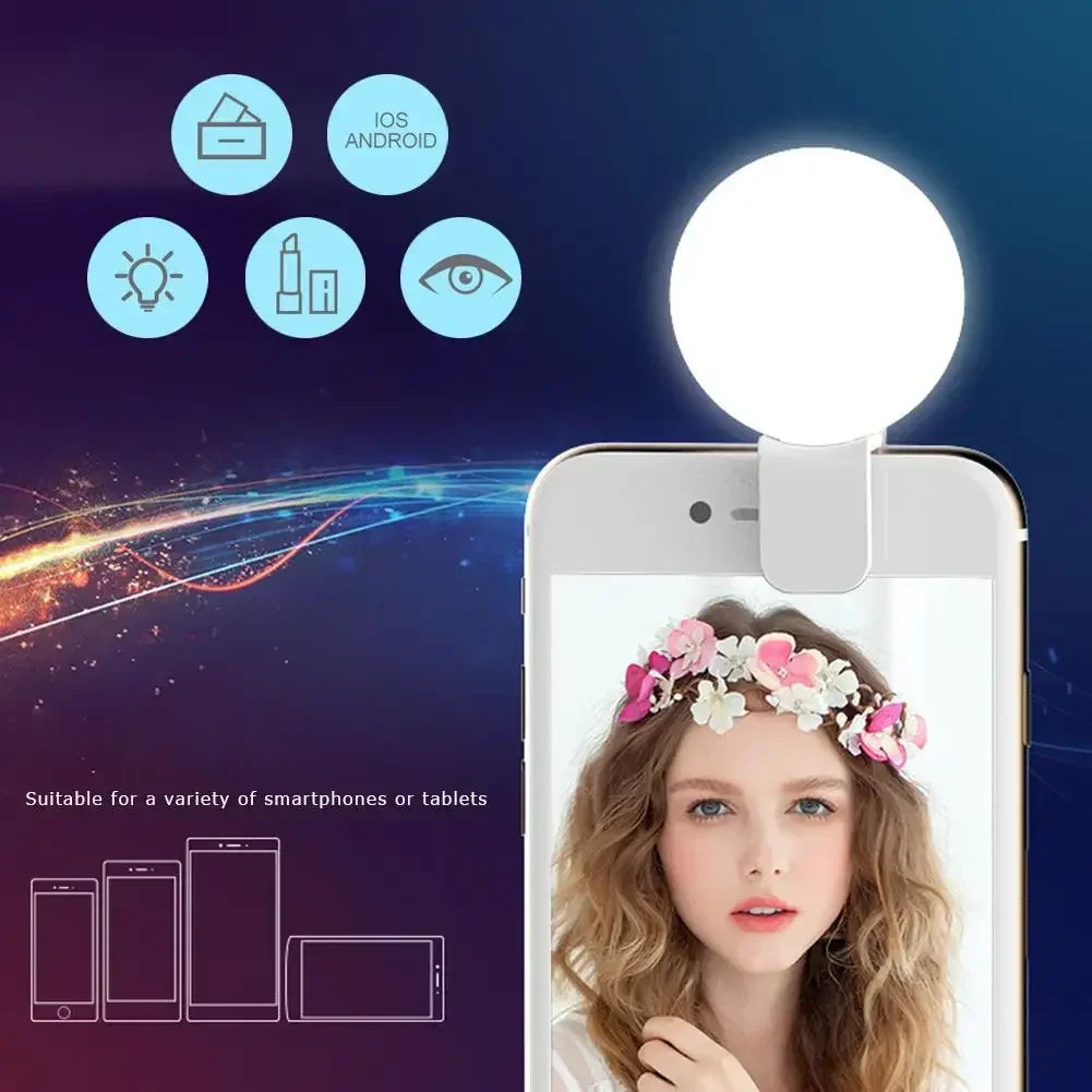 DUTRIEUX Mini Phone LED Ring Light Clip Selfie Fill Light