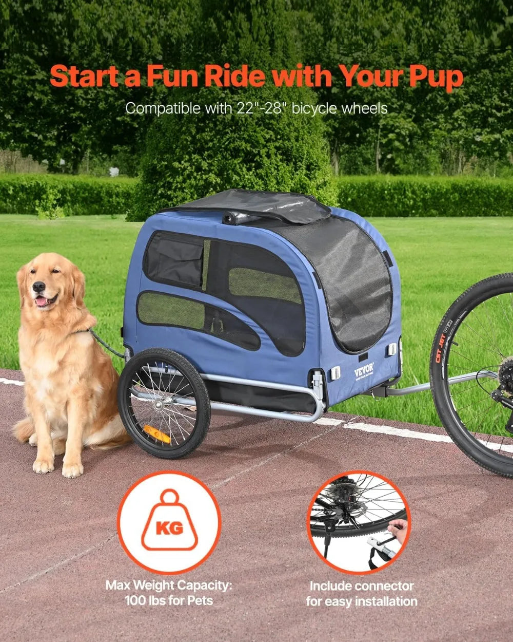 XMSJ Dog Bike Trailer With Universal Coupler And Reflectors