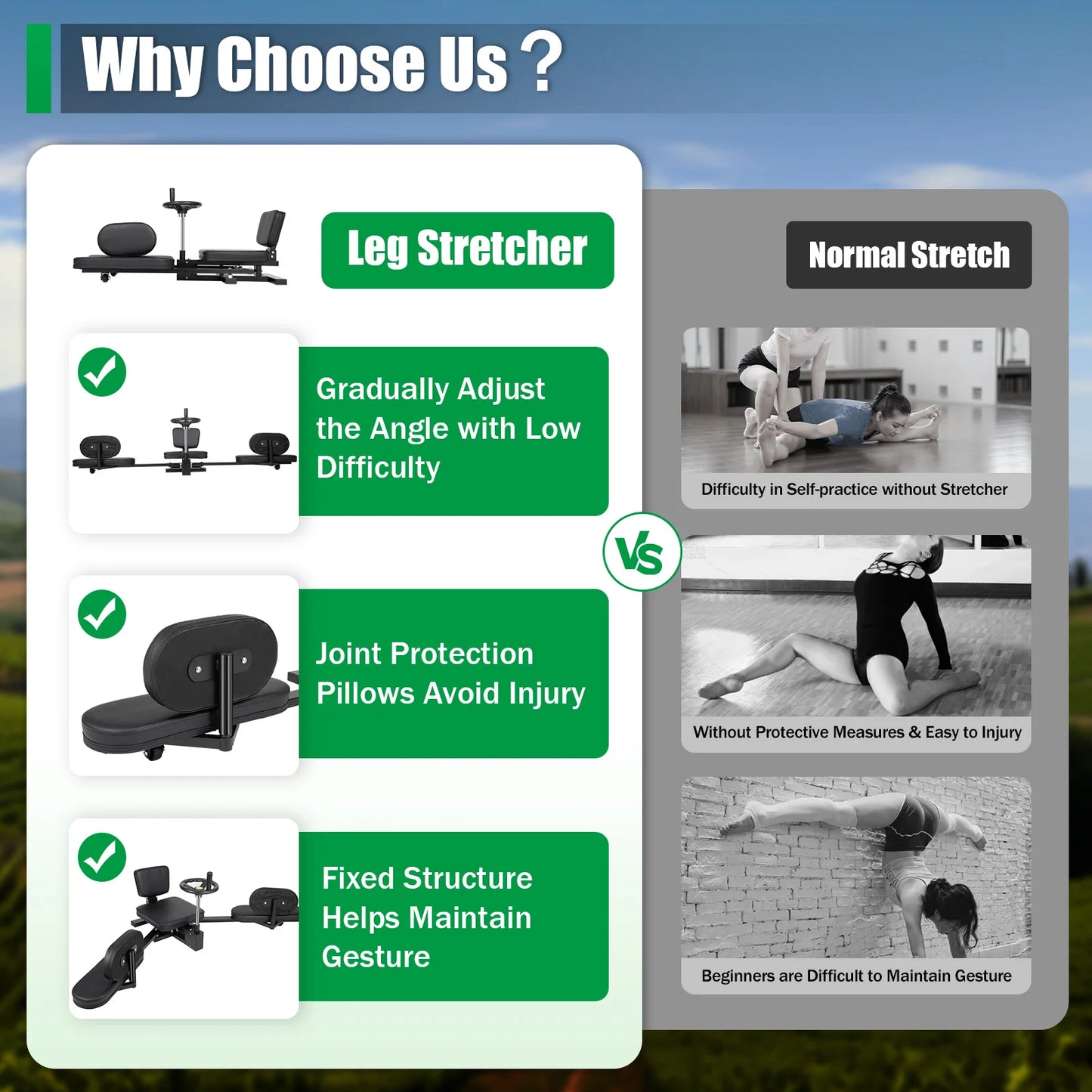 Leg Stretcher Machine 180° Split Trainer Leg Spreader with Backrest Silent Rollersfor Home Gym Yoga Heavy Duty