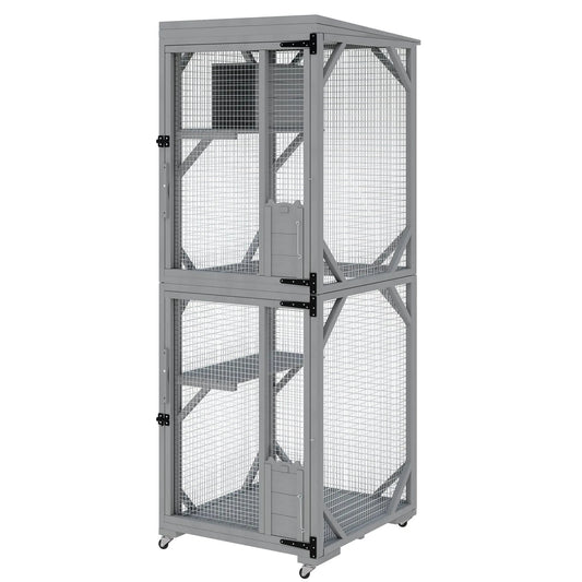 HiMISSCatio Outdoor Cat Enclosure With Lockable Wheels Weatherproof Multi Door