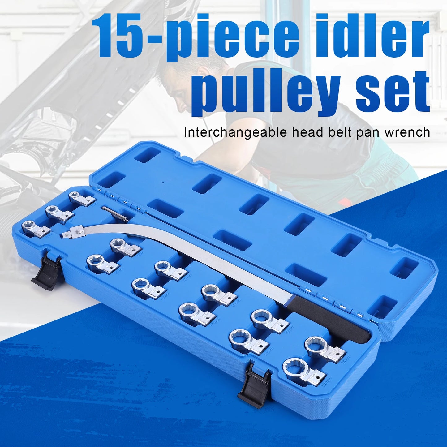 15PCS Universal Auxiliary Idler Belt Tensioner Serpentine Belt Tension Pulley Wrench Set Screw Removal Tool for Most Vehicles