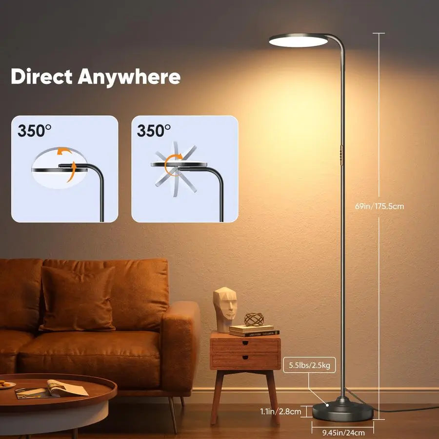 36W LED Floor Lamp Dimmable Torchiere With Remote Control