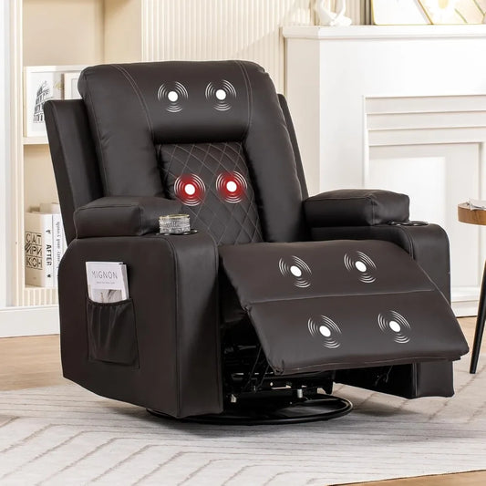 Adult Swivel Rocker Recliner With Massage And Heat Cup Holder