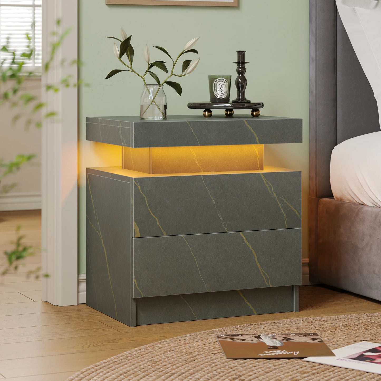 Cubehom LED Nightstands With RGB Lights And Two Drawers