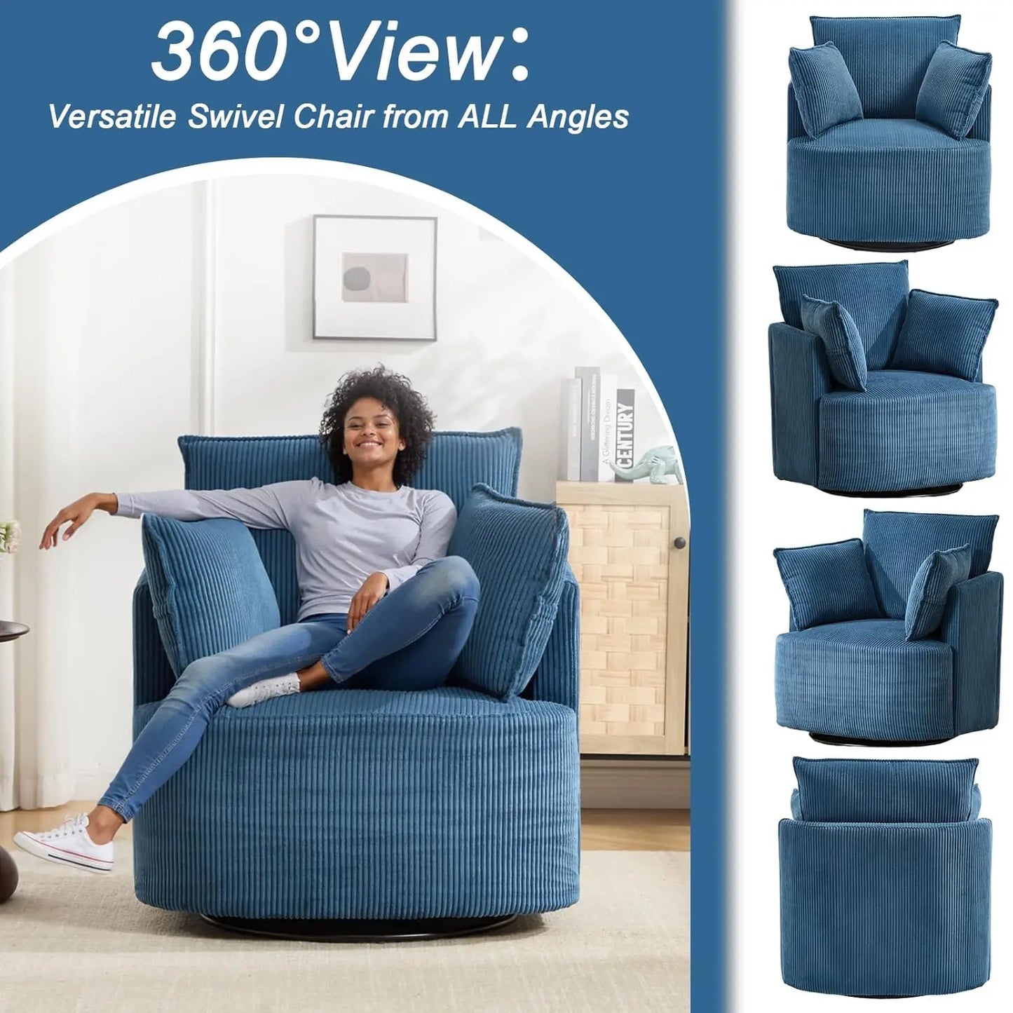 Corduroy Upholstered Swivel Barrel Chair Living Room Customized