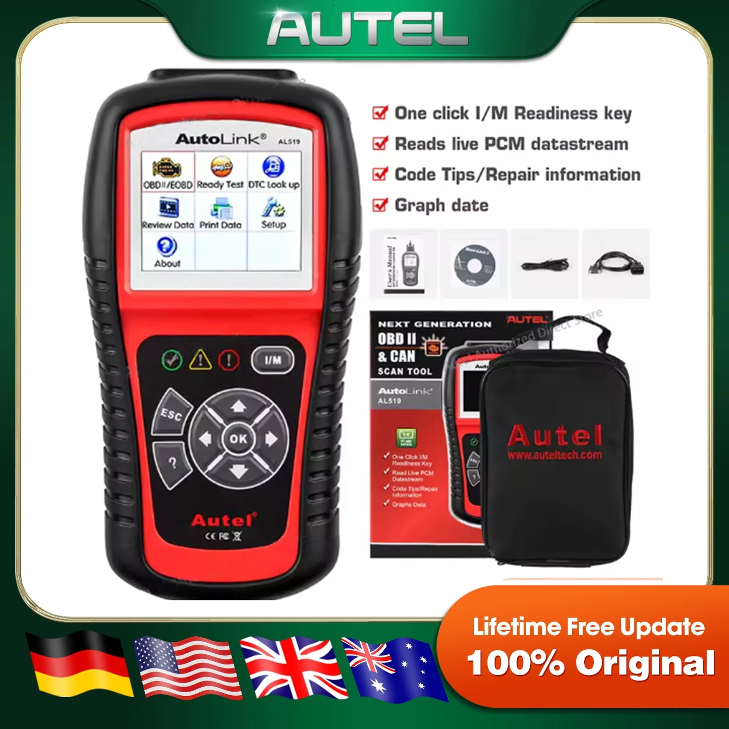 Autel AL619 AL519 OBD2 Scanner Car Diagnostic Tool ABS SRS