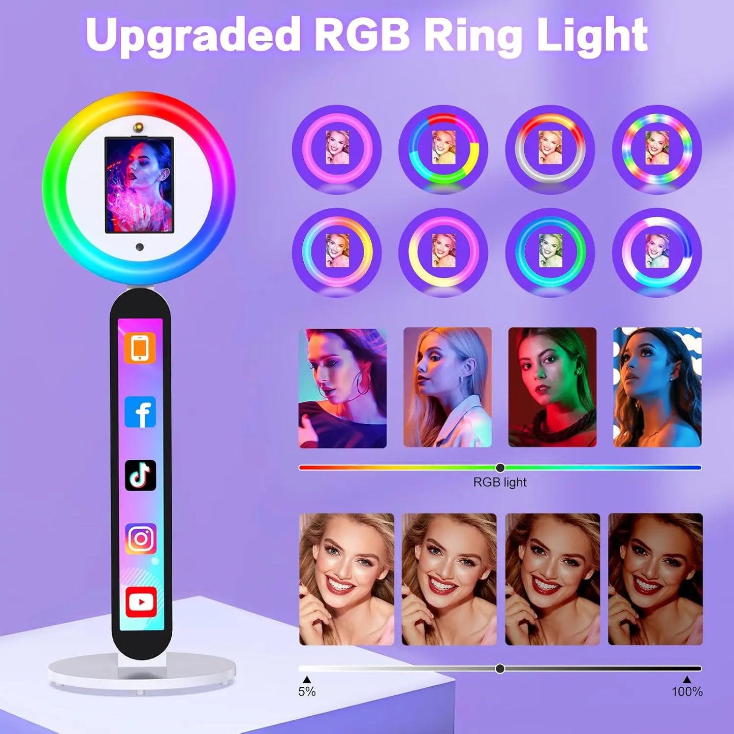 Portable iPad Photo Booth Machine Selfie Stand Via Remote APP Control With RGB Ring Light For Party Wedding Events With Case
