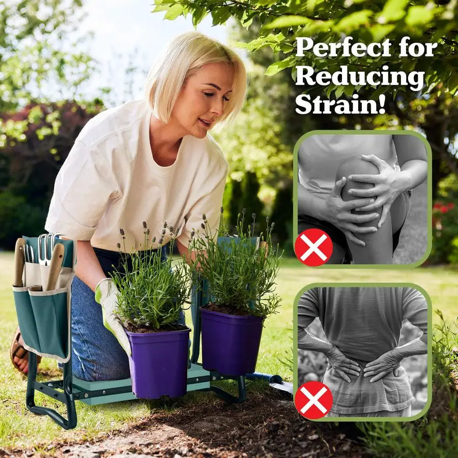 Kneeler and Seat 2in1 Foldable Garden Kneeling Pad and Stool with Removable Pockets for Gardening Tools Gardening Gifts for Wome