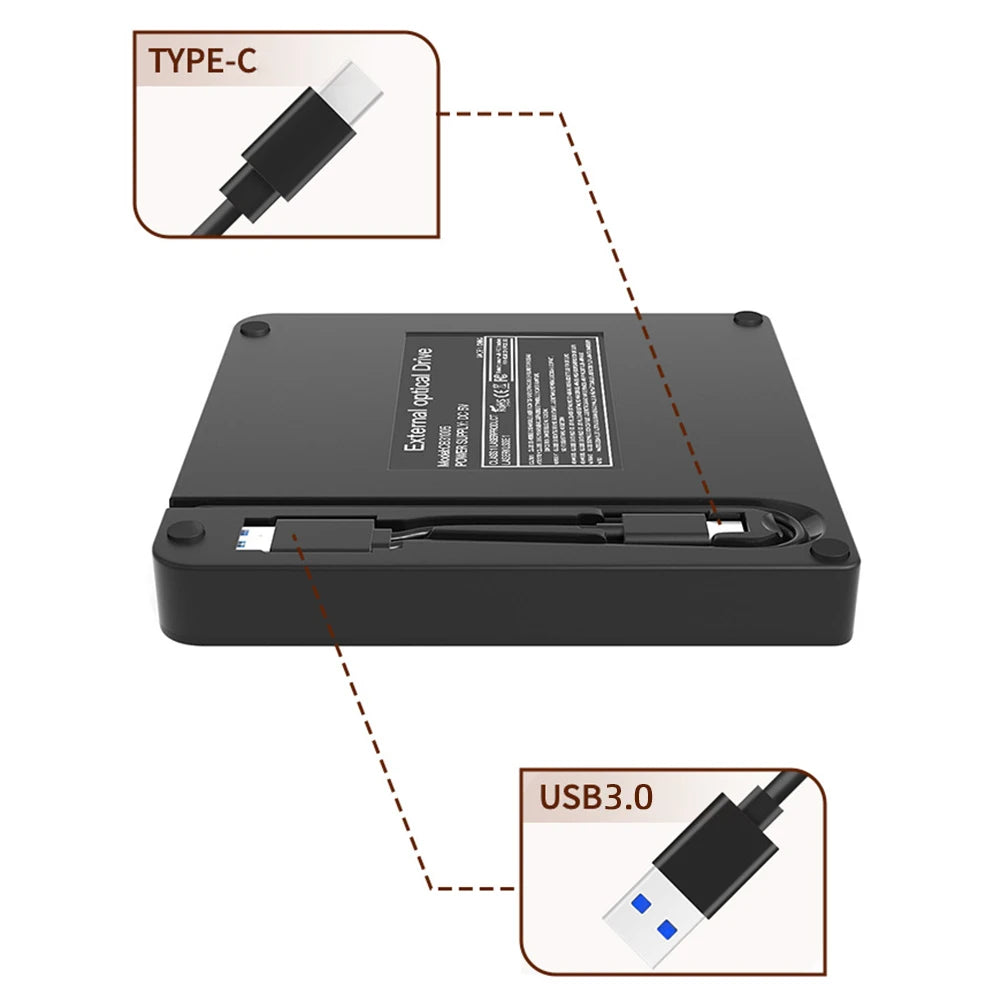 External DVD-RW USB 3.0 Type-C Drive for Windows Linux PCs