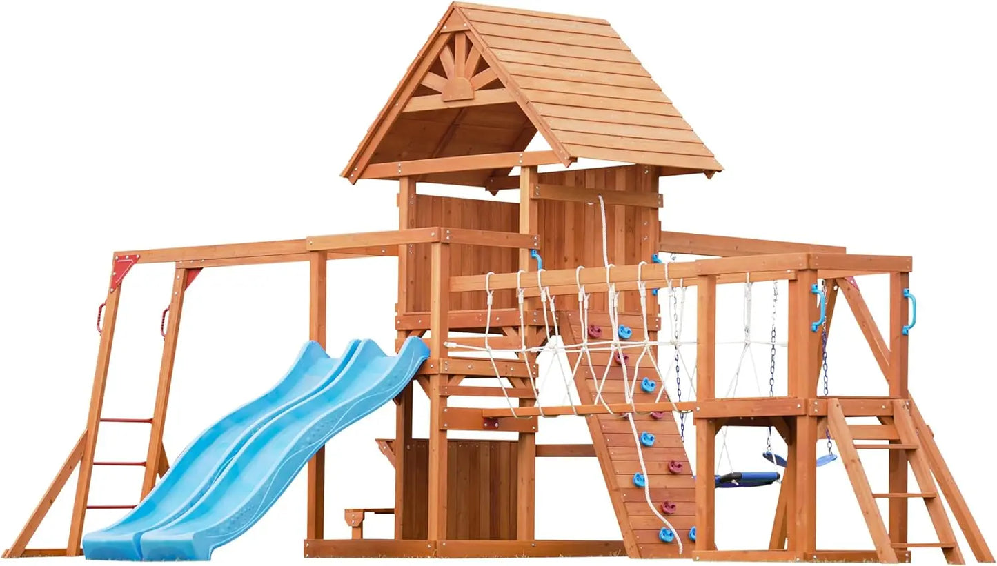 Backyard Playground Set With Monkey Bars Swings And Climbing Wall