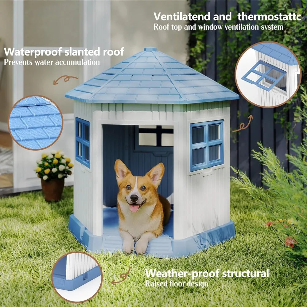 Dog House Indoor Outdoor Shelter With Window And Raised Floor