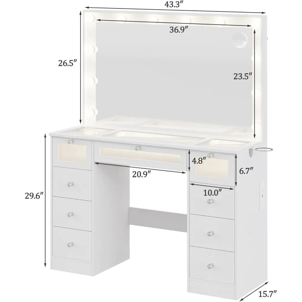 Makeup Vanity Desk With Lights Mirror Charging Station