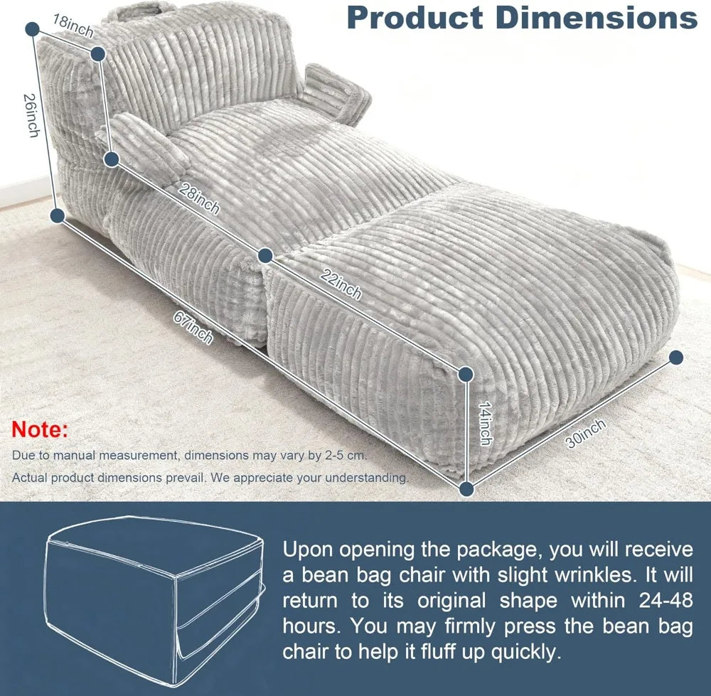 Memory Foam Bean Bag Chair With Armrests Ergonomic Lounger