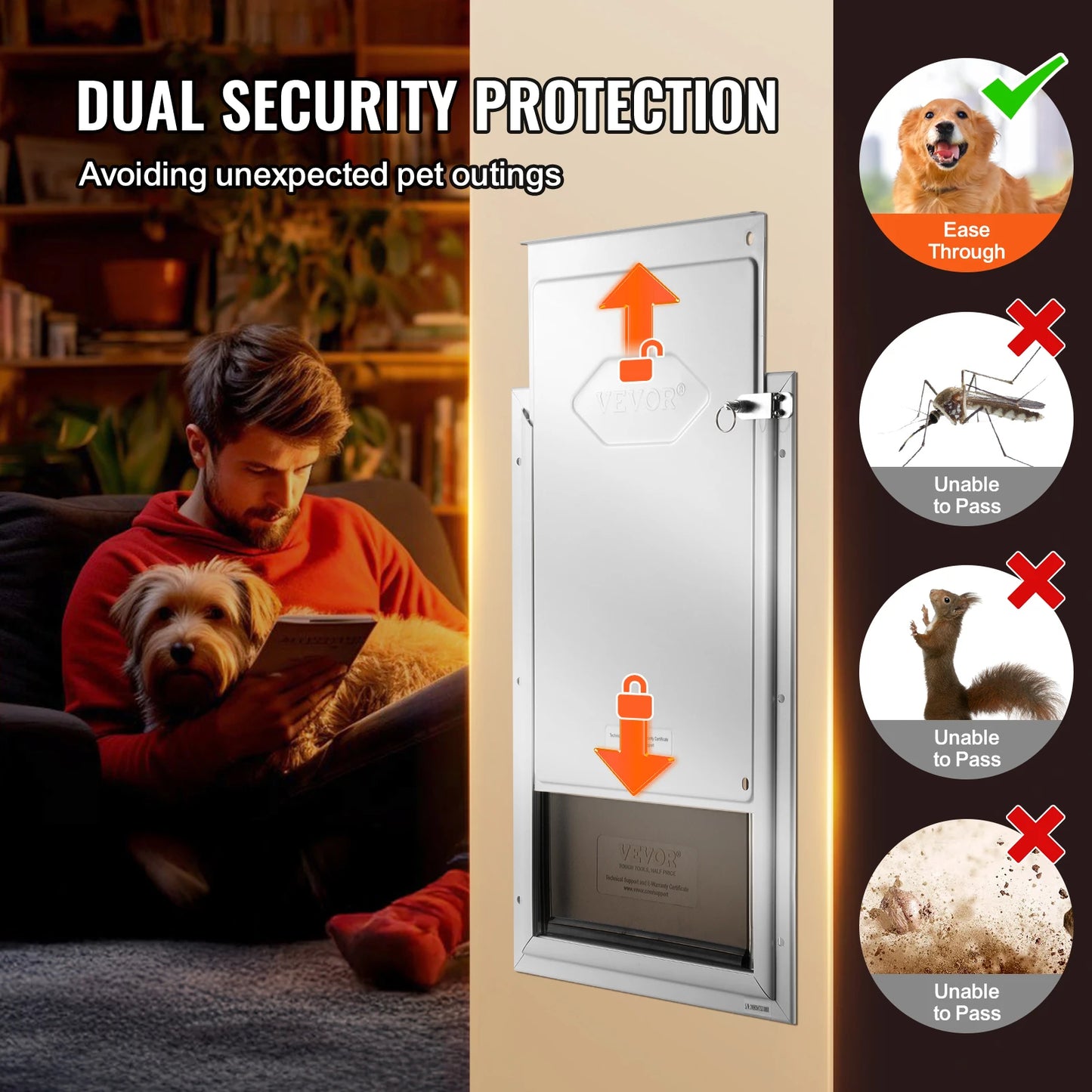 SucceBuy Pet Door With Aluminum Frame, Lock, And Flap System