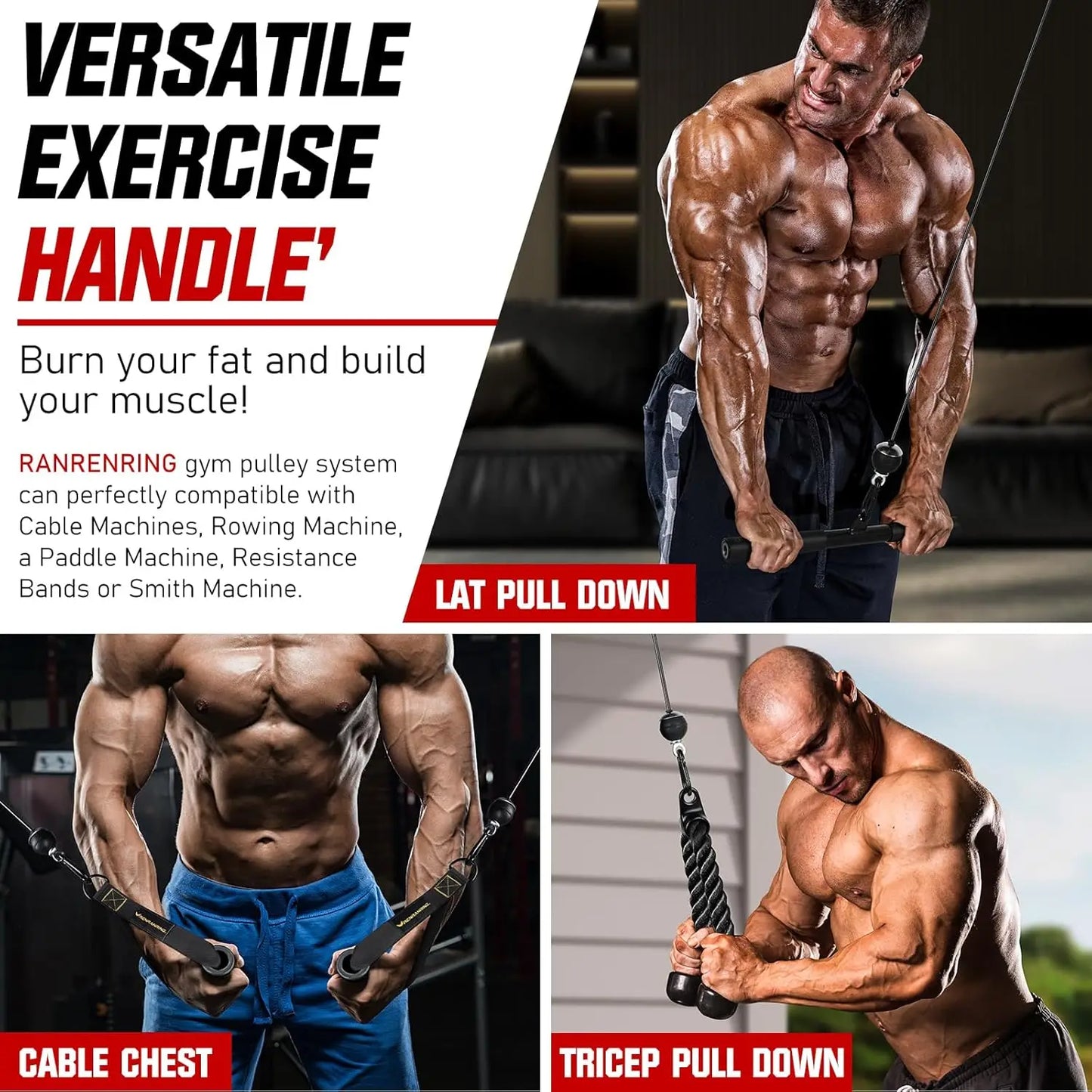 Pulley System, Weight Cable Pulley System for Home Gym,Cable Machine Attachment with 2 in 1 LAT Pull Down Bar,Tricep Rope