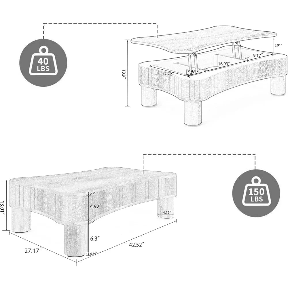 DAFIFY Lift Top Coffee Table With Hidden Storage Hydraulic Lift