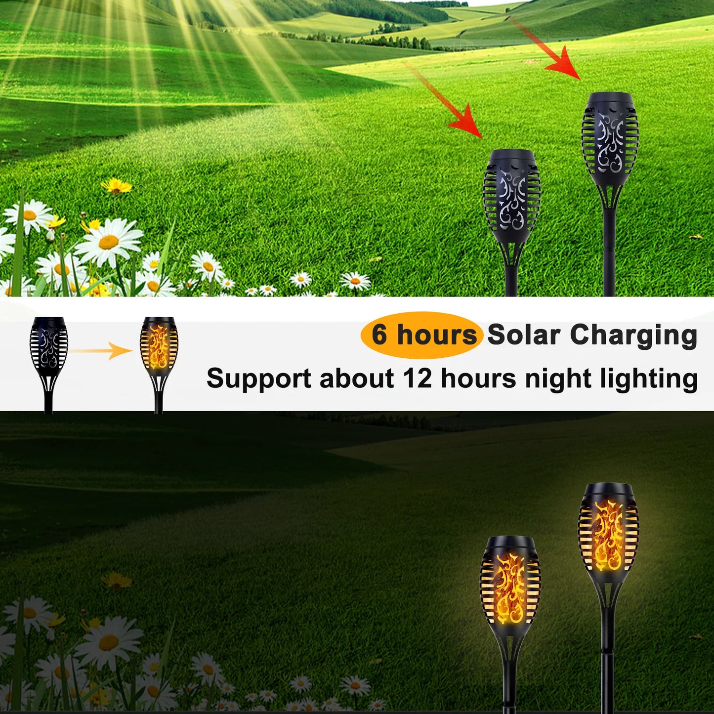 Outdoor Solar LED Flickering Flame Torch Lights Waterproof Garden Path