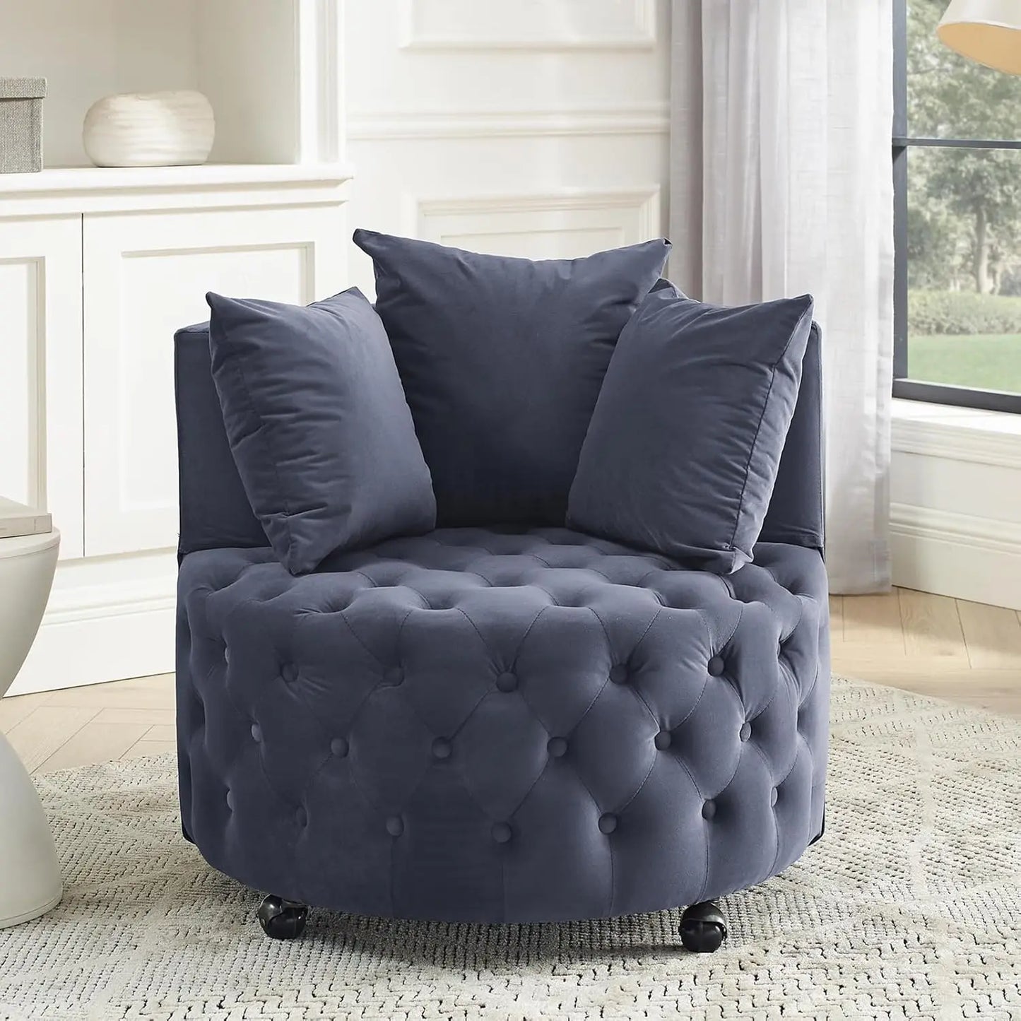 Velvet 360° Swivel Barrel Chair With Movable Wheels