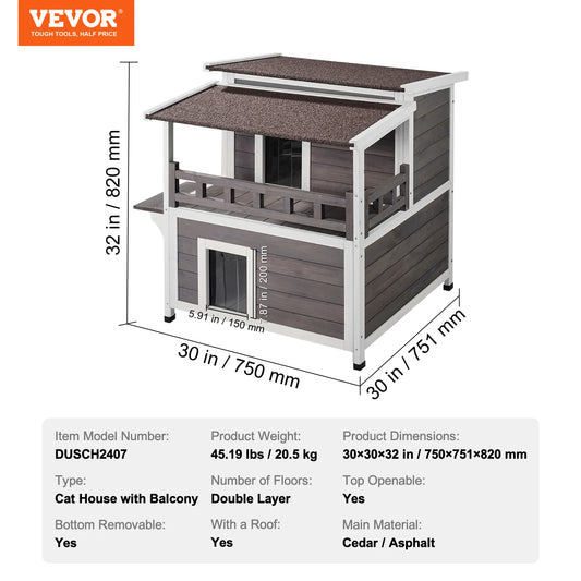 SucceBuy Outdoor Cat House Weatherproof Two-Story Shelter