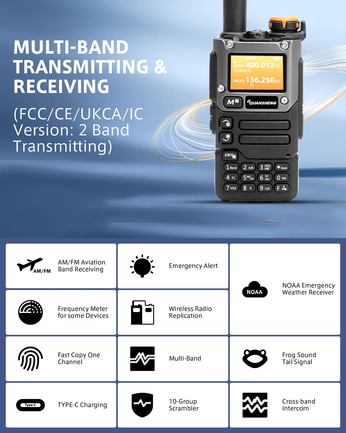 Quansheng UV-K6 Walkie Talkie 5W UHF VHF Radio Two Way