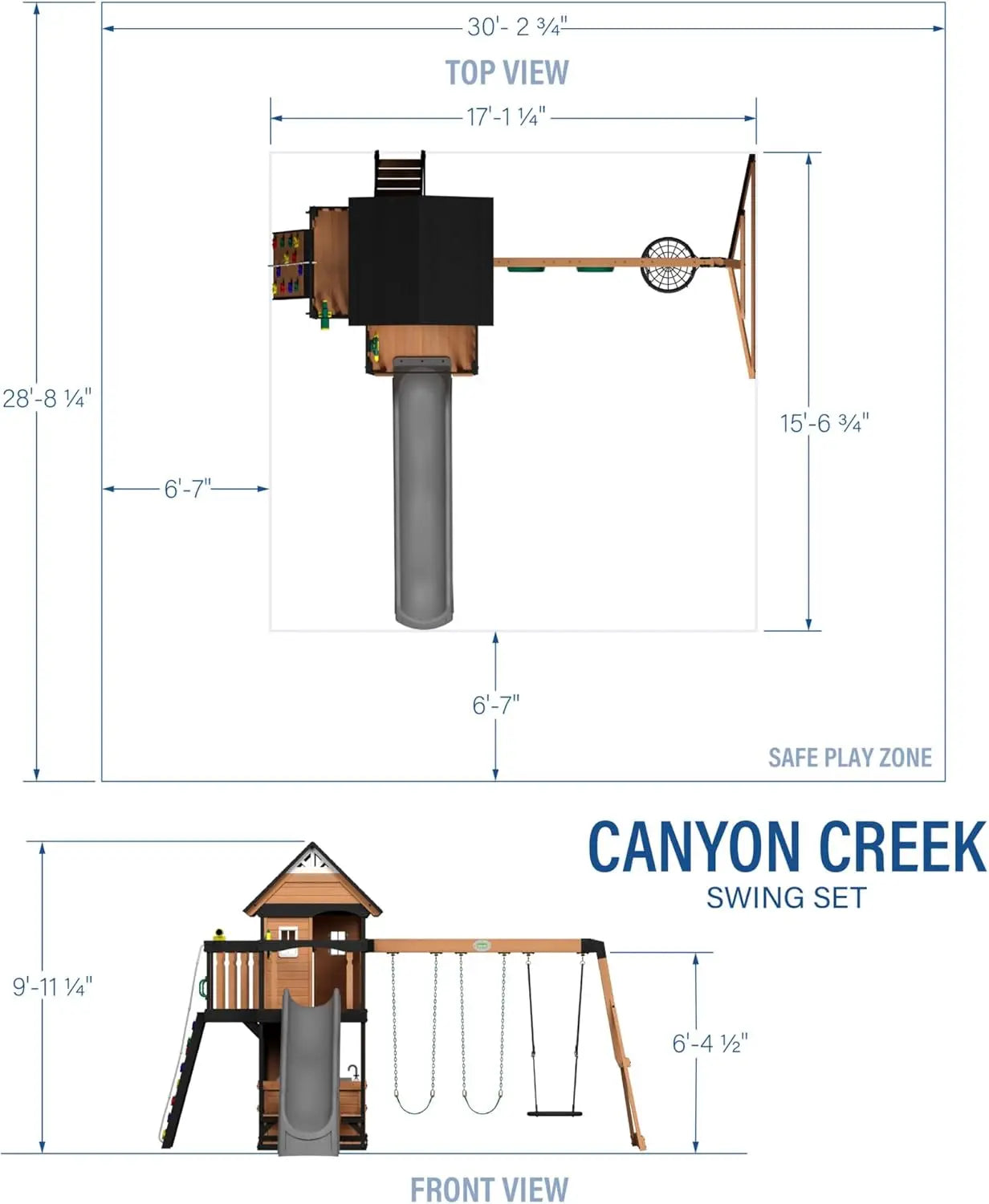 Cedar Wood Outdoor Swing Set With Wave Slide And Play Kitchen