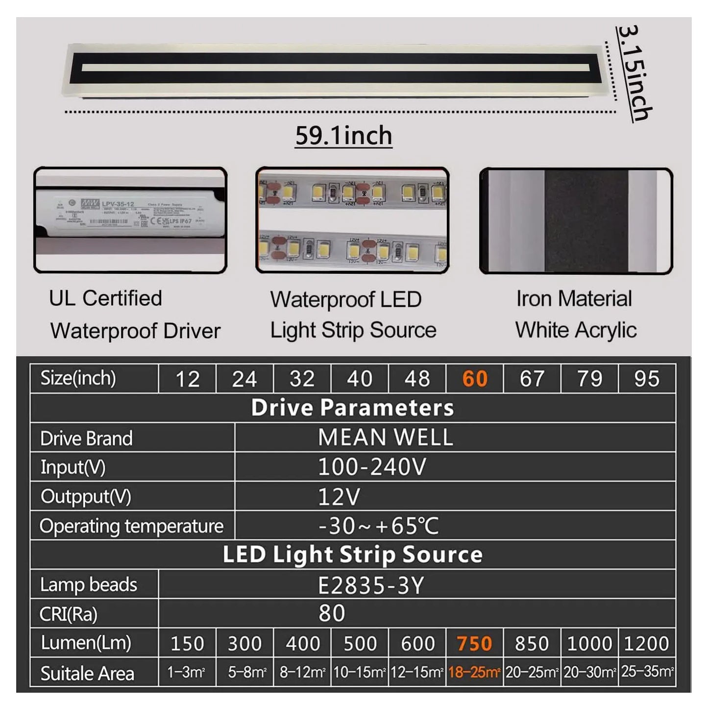 Modern Outdoor Long Strip LED Wall Lighting Fixture IP67