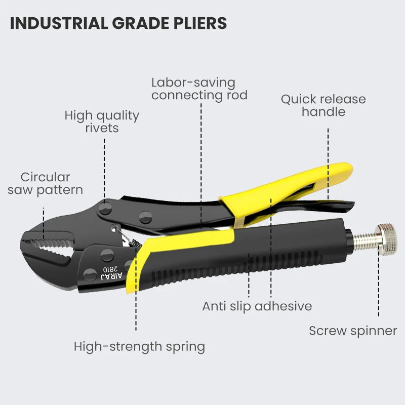 AIRAJ 5-Piece Locking Pliers Set Quick Release Curved Mouth