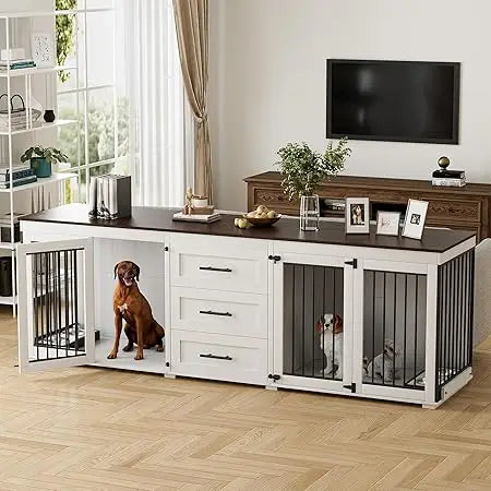 DAFIFY Large Double Dog Crate Furniture For 2 Dogs Indoor