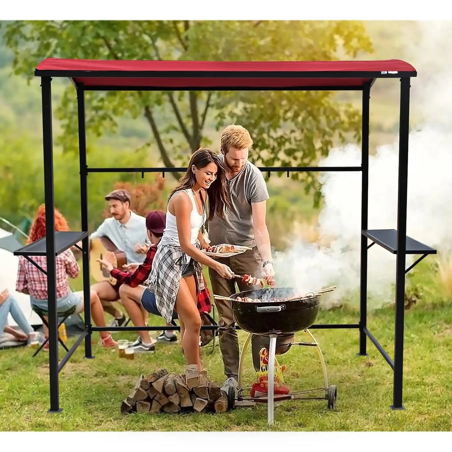 Grill Gazebo Patio BBQ Canopy With Metal Shelves
