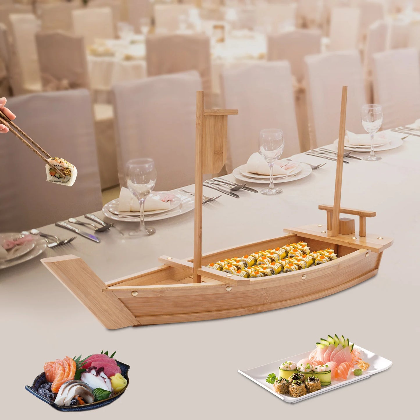 Eco Friendly Bamboo Sushi Boat Serving Tray