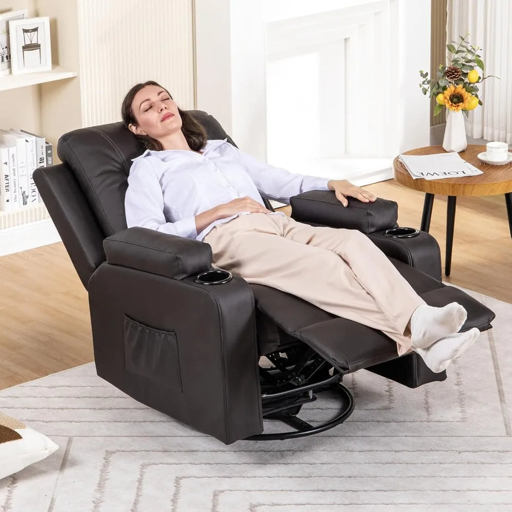 Adult Swivel Rocker Recliner With Massage And Heat Cup Holder