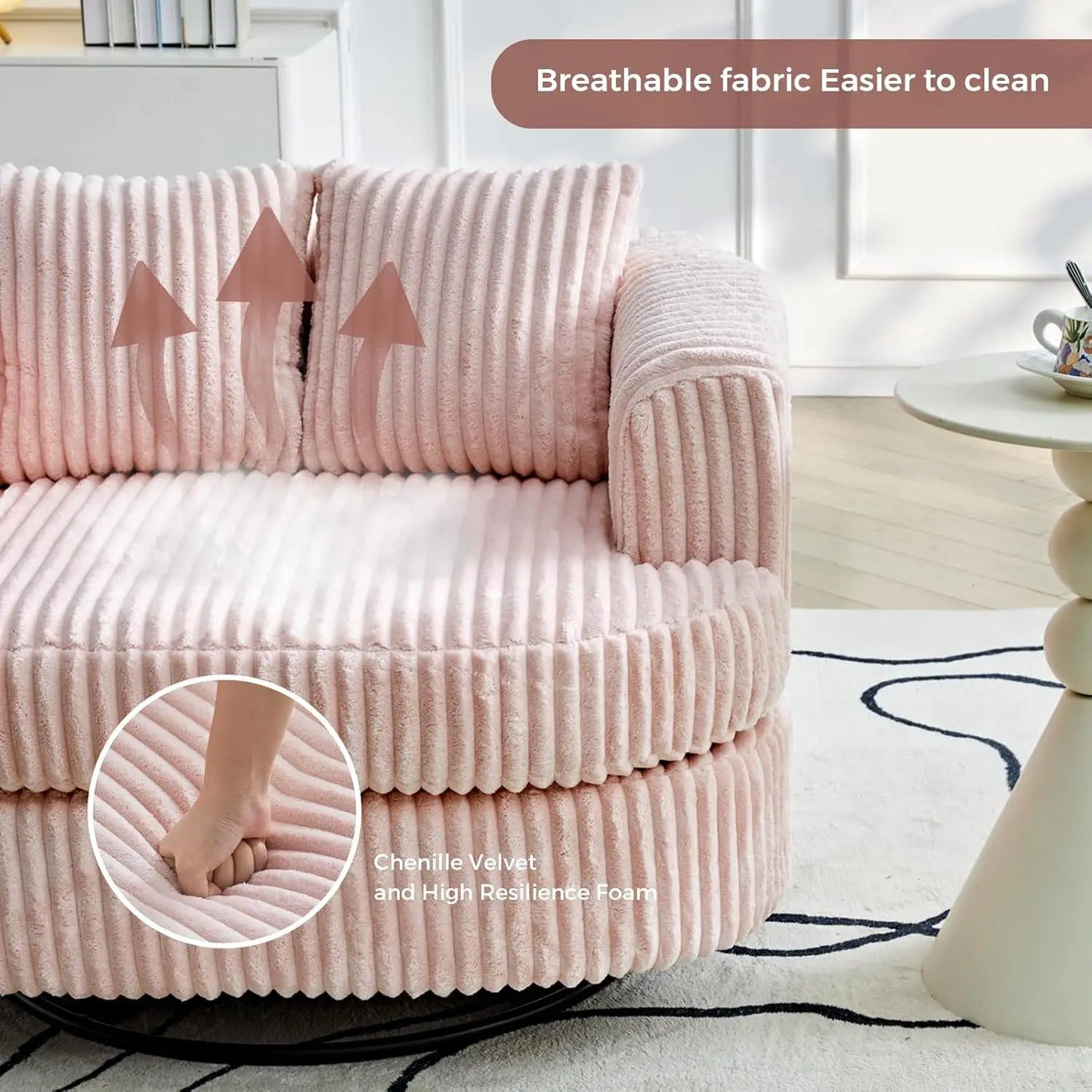 Oversized Swivel Round Chair In Soft Corduroy Lounge