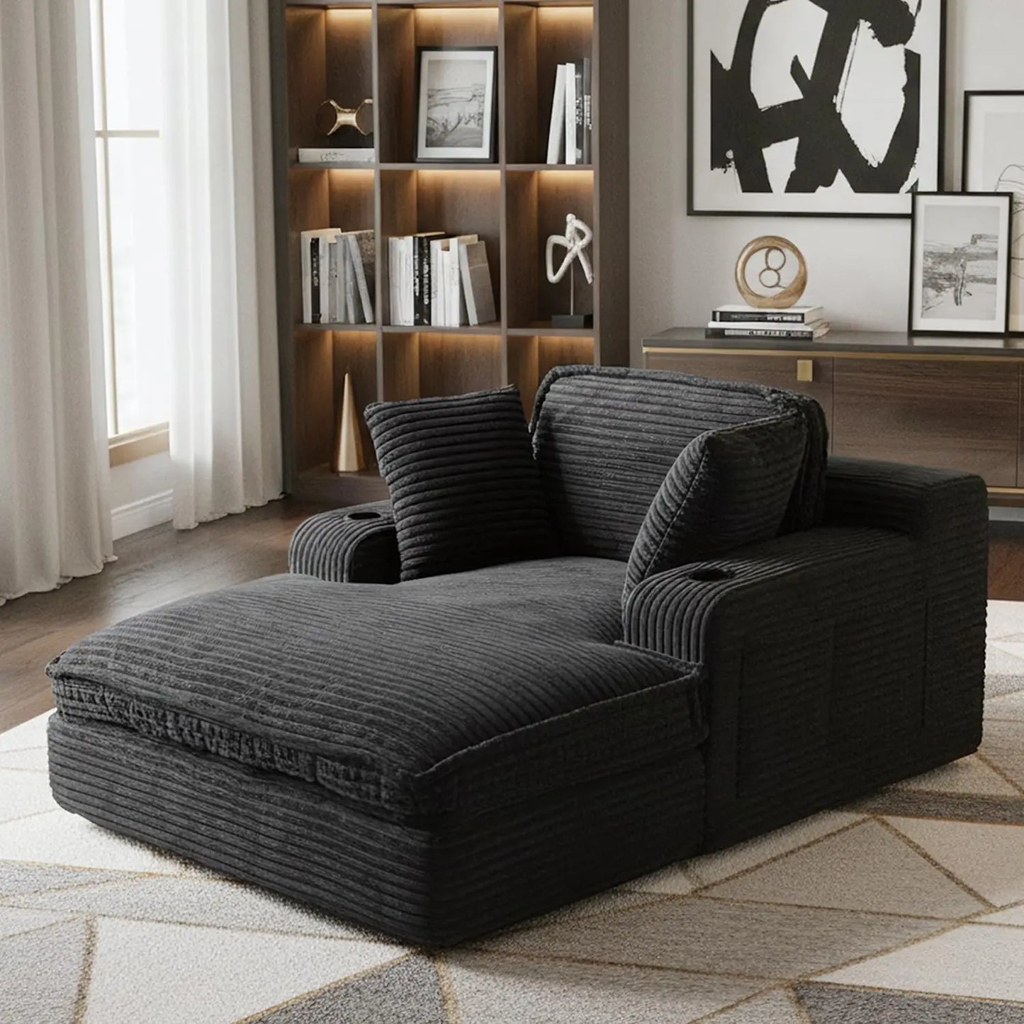 Indoor Oversized Chaise Lounge Chair With Pillows And Pockets