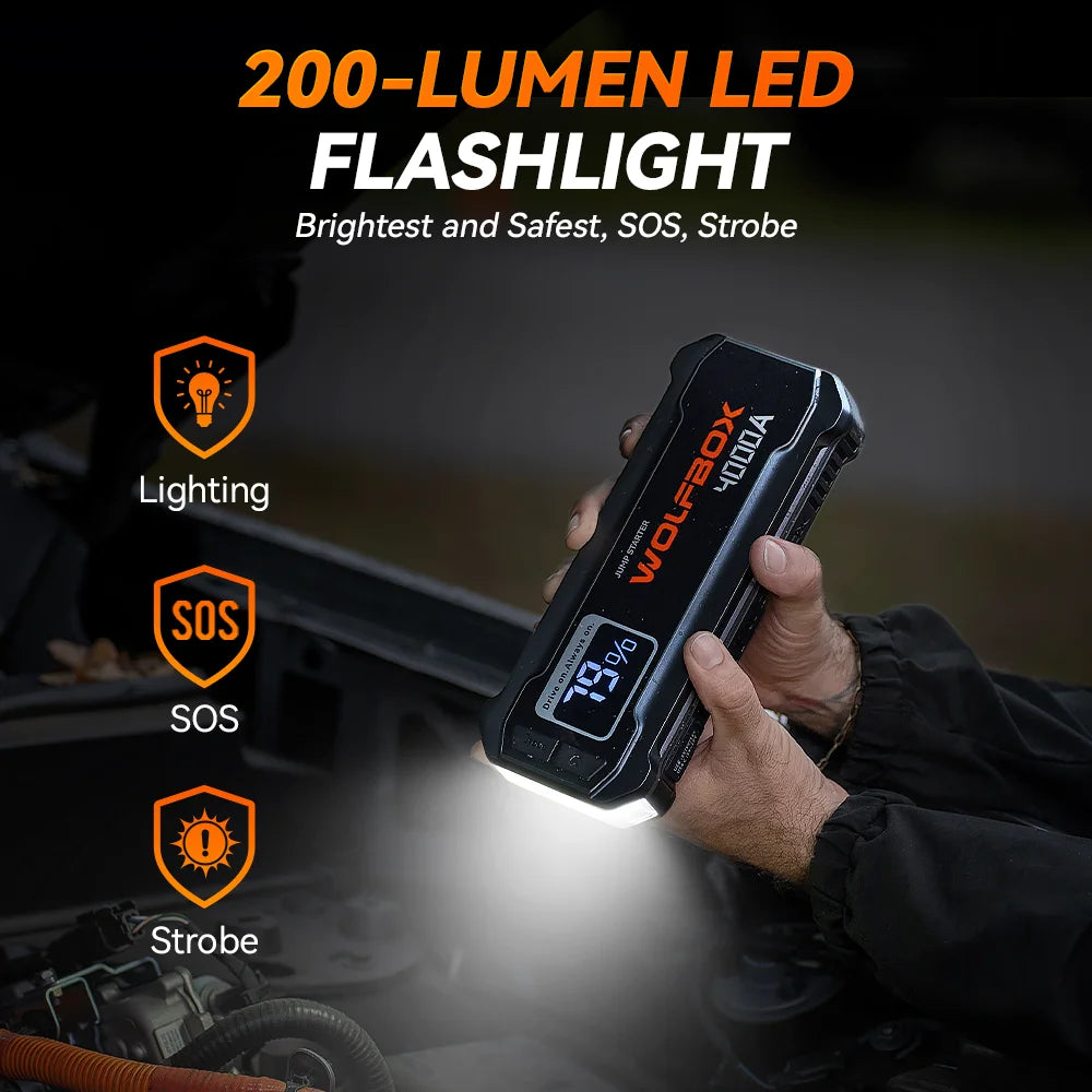 WOLFBOX JS24 4000A Car Battery Jump Starter, 24000mAh for 8L Gas 6L Diesel Engine with Booster, 2 Years Free Warranty