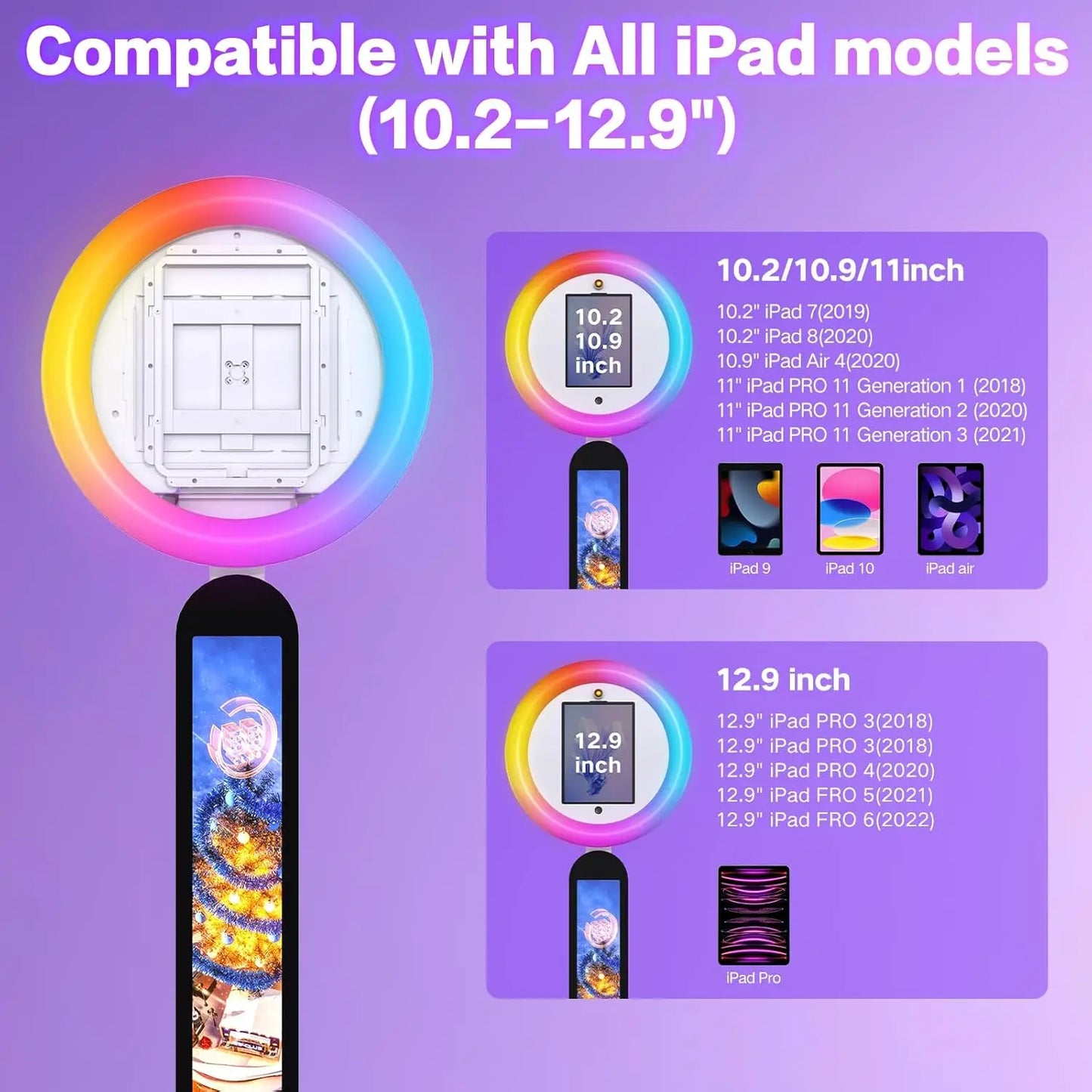 Portable iPad Photo Booth Machine Selfie Stand Via Remote APP Control With RGB Ring Light For Party Wedding Events With Case