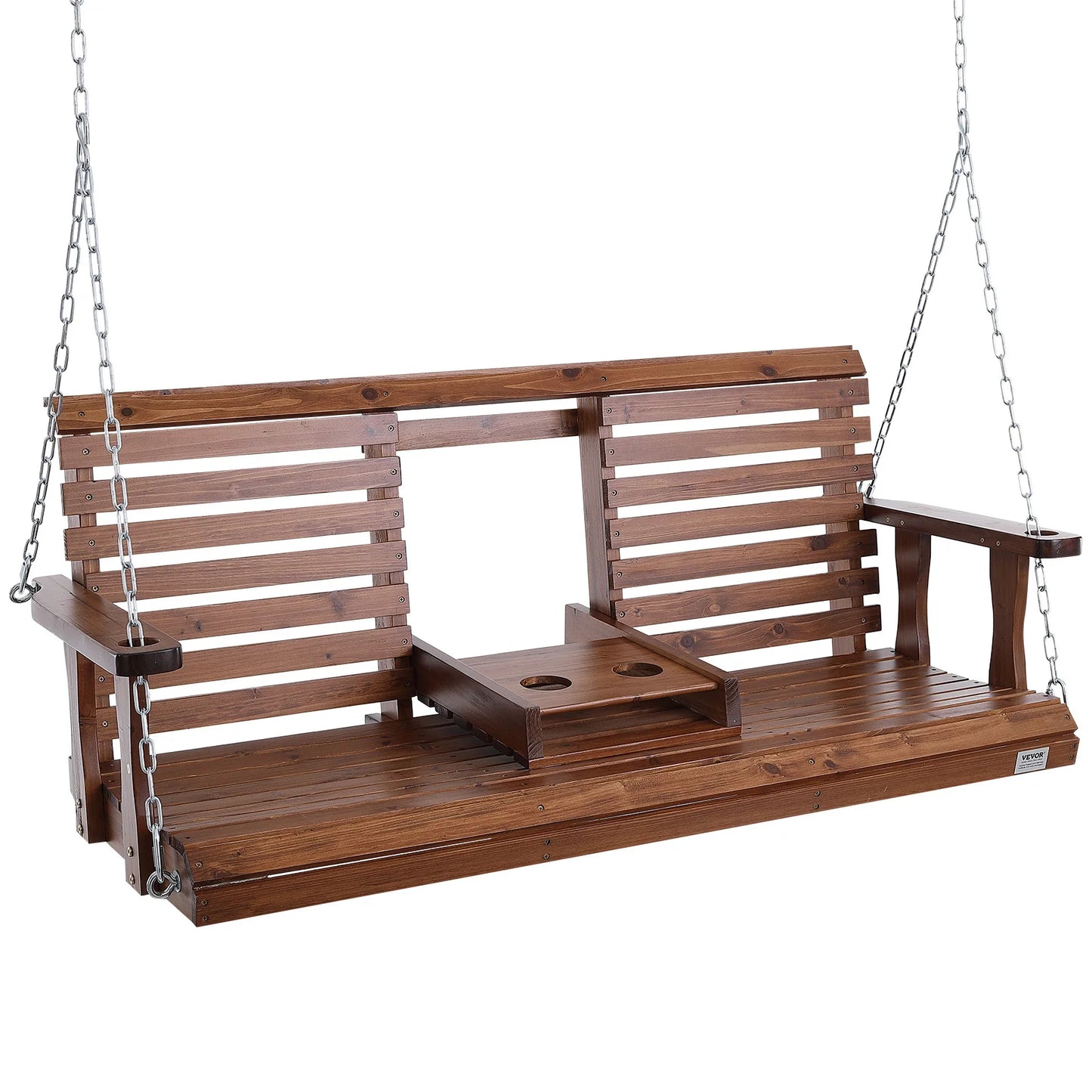 SucceBuy Wooden Porch Swing For Patio Outdoor Courtyard Load Capacity