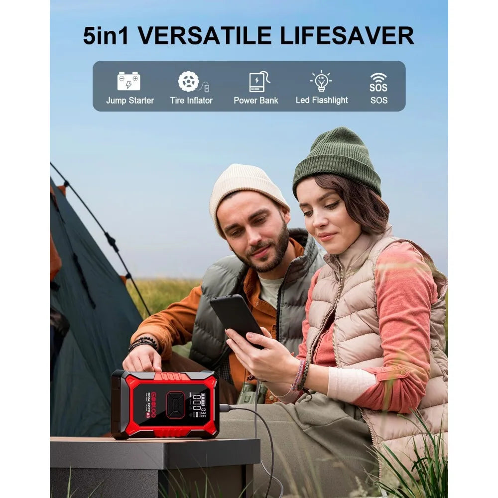 GOOLOO A3 Jump Starter with Air Compressor, 3000A Portable Car Battery Booster (9.0 Gas/6.5L Diesel) with 150PSI Auto-Shutoff Ti