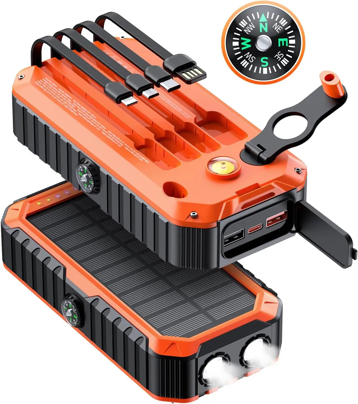 Solar Charger 40000mAh With Built-In Cables and Hand Crank